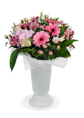 colorful floral bouquet of roses, lilies and orchids arrangement