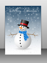 Christmas Greeting Card with snowman. Vector illustration.