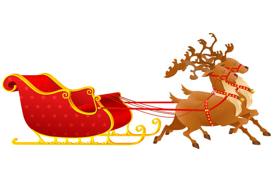 vector illustration of reindeer pulling Gloden Christmas Sledge
