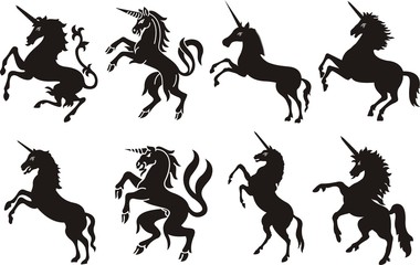 Heraldic unicorn silhouettes