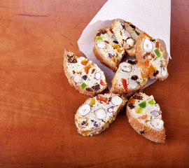 Biscotti with raisins, dried fruits and nuts