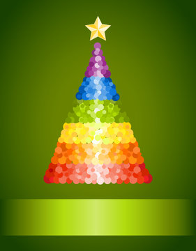 Confetti rainbow Christmas tree on green background
