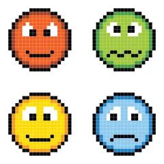 Deurstickers Pixel Pixel-emotiepictogrammen - boos, ziek, blij, verdrietig