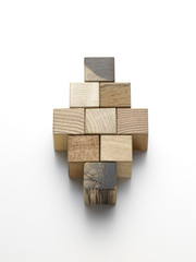 various wooden cubes on a white background