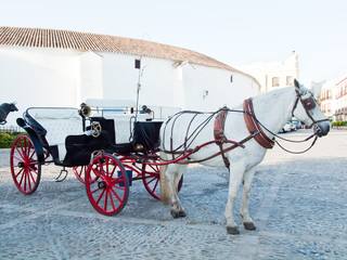 Horse  carriage in Ronda. front bullfighting arena