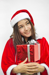 santa claus hat with red christmas gift box