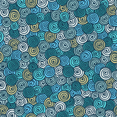 Seamless abstract hand-drawn pattern with color spirals. Vector
