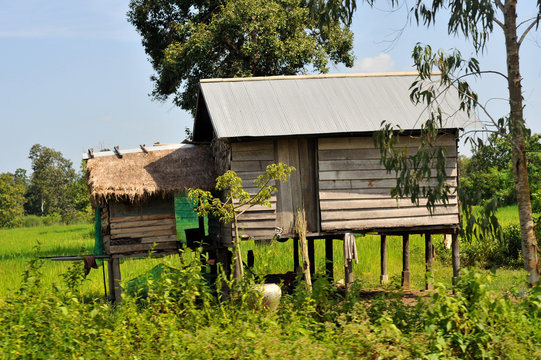 village house on stilts in cambodia