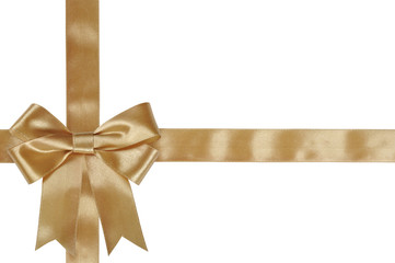 Gold ribbon with bow isolated on white background.