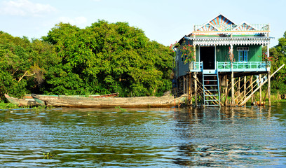 Floating Village on lake in Cambodia