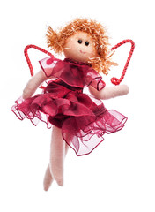 Christmas vintage doll an Flying angel made of a fabric, isolate