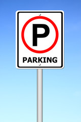 parking sign with a sky