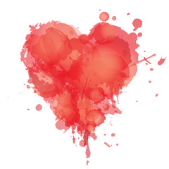 Fototapeta premium Heart with splashes of red watercolor