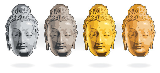 Face of Buddha - silver, stone, gold, bronze
