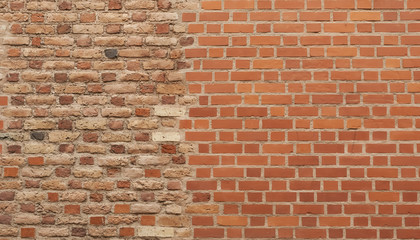 Background of two different pattern brick wall together