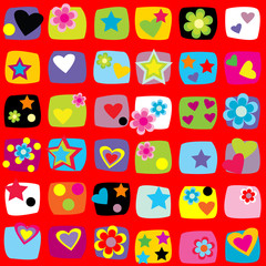 Wrapping paper design with flowers, stars and hearts