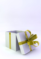 White gift boxes with yellow ribbons