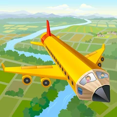 Washable wall murals Aircraft, balloon School Children On Pencil Aeroplane Ride