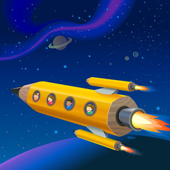 School Children Enjoying Pencil Rocket Space Ride
