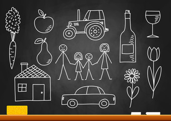 Drawings on blackboard