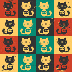 Fototapeta premium Cute seamless pattern cats with hearts