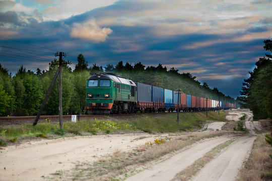 Fototapeta Freight diesel train