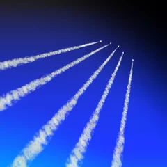 Poster Im Rahmen Blue sky with white traces of planes © motorangel