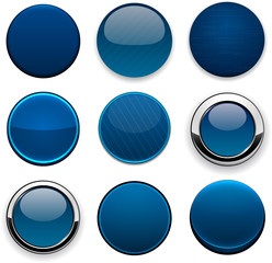 Dark-blue round high-detailed modern web buttons. - obrazy, fototapety, plakaty