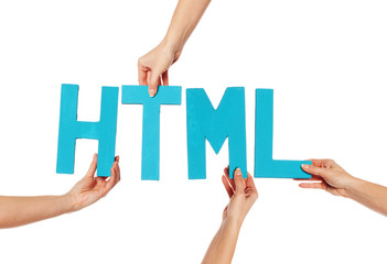 Female hands holding letters HTML