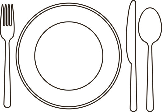 Plate, knife, spoon and fork
