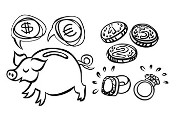 świnka skarbonka monety biżuteria ilustracja finansowa