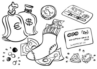 pieniądze karty kamienie szlachetne ilustracja finansowa © demonique