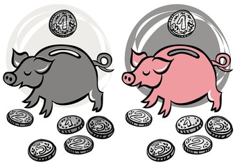 świnka skarbonka kolorowa i szara ilustracja finansowa © demonique