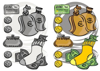 monety banknoty karta portfel ilustracja finansowa