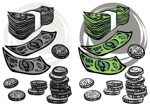 monety banknoty got&oacute;wka ilustracja finansowa