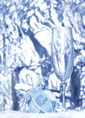 christmas ball and glass on abstract light background, Shallow D