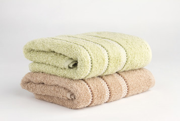 stack of two towels on white background