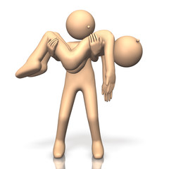 He is holding a wounded person.