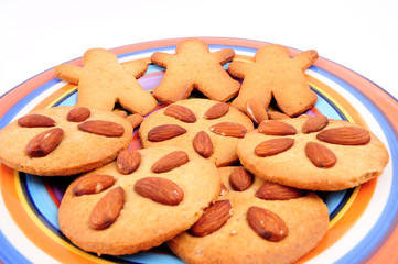 homemade biscuits on colourful dish. Christmas cookies