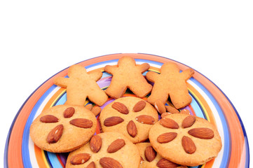 homemade biscuits on colourful dish. Christmas cookies