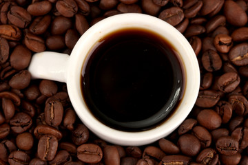 Cup of coffee on brown background
