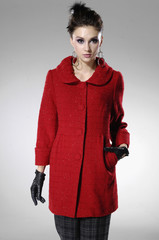 fashion model in gloves posing girl on light background