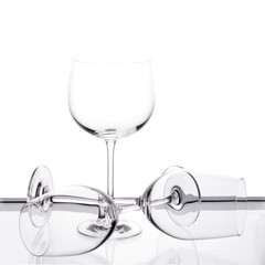Set of three empty wine glasses