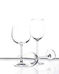 Set of three empty wine glasses