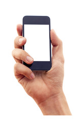 isolated hand holding smartphone or phone