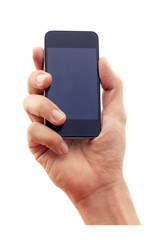 isolated hand holding smartphone or phone