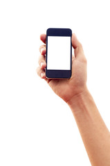 isolated hand holding smartphone or phone