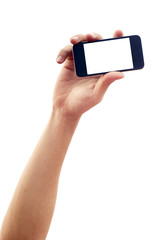 isolated hand holding smartphone or phone