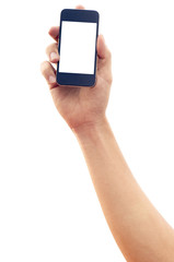 isolated hand holding smartphone or phone