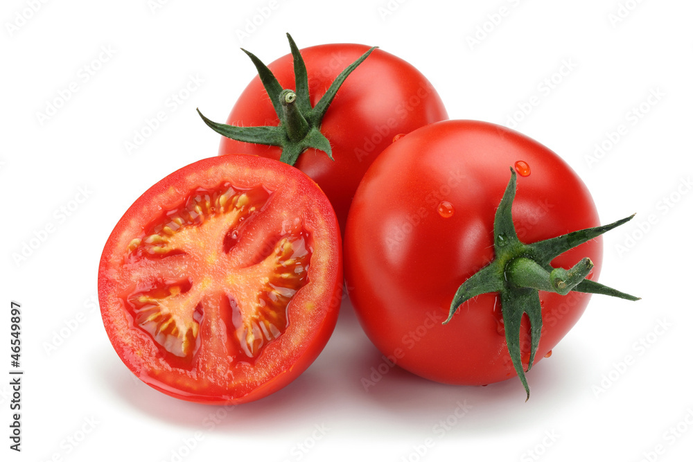 Poster fresh tomatoes isolated on white background